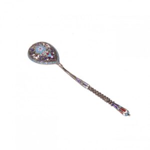 Russian silver and cloisonne enamel tea spoon — image 1