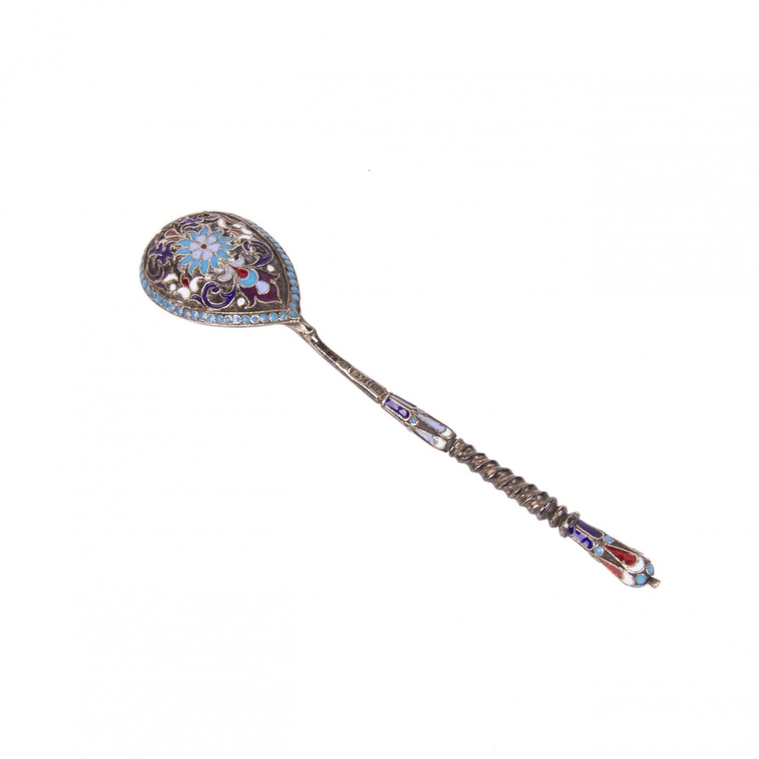 Russian silver and cloisonne enamel tea spoon — image 1