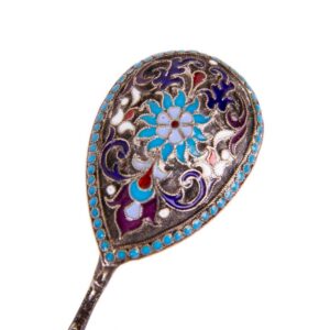 Russian silver and cloisonne enamel tea spoon — image 2