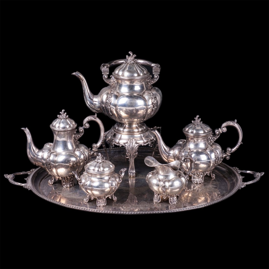 Antique silver serving set of 6 pieces — image 1