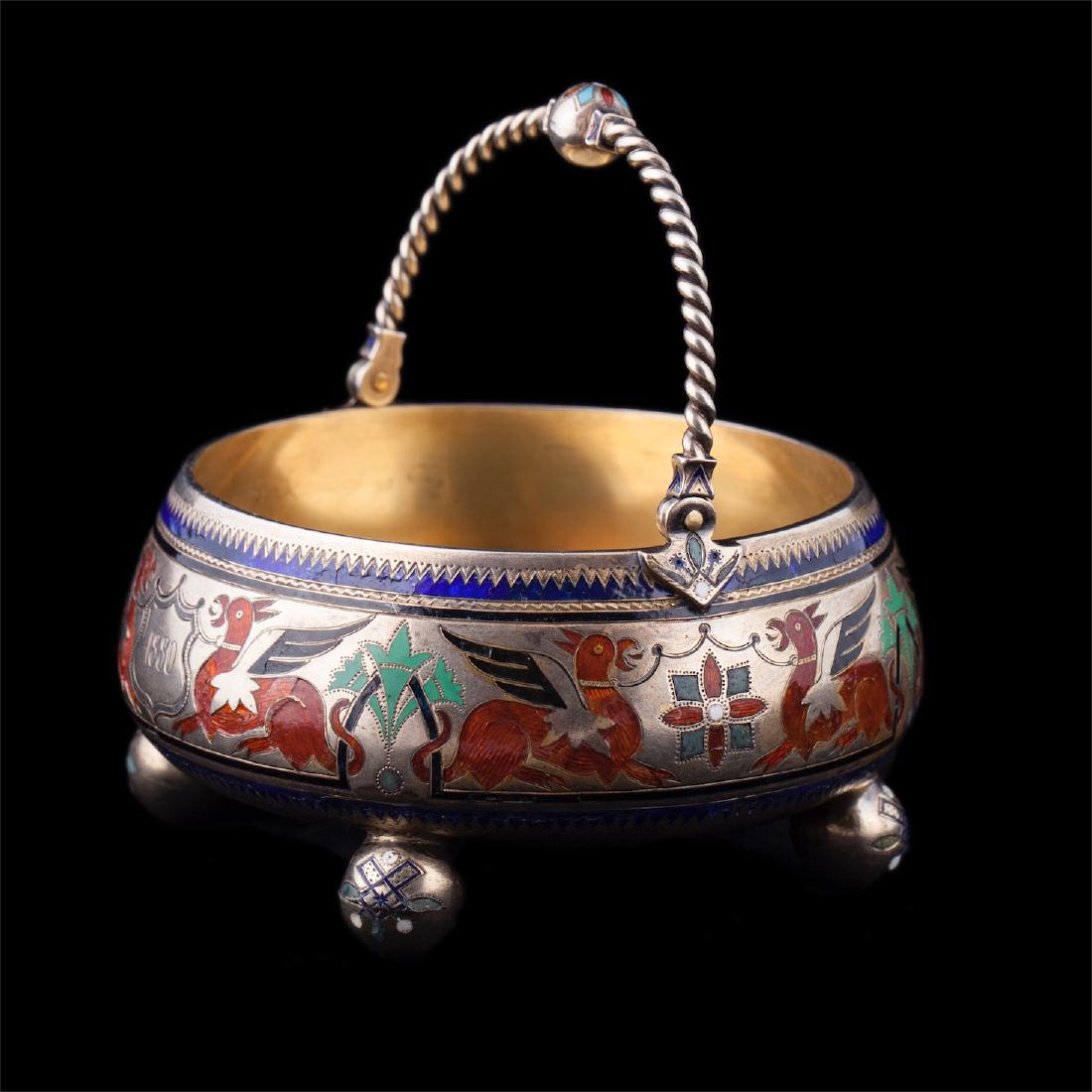 Russian silver-gilt and emarginate enamel sugar bowl — image 1