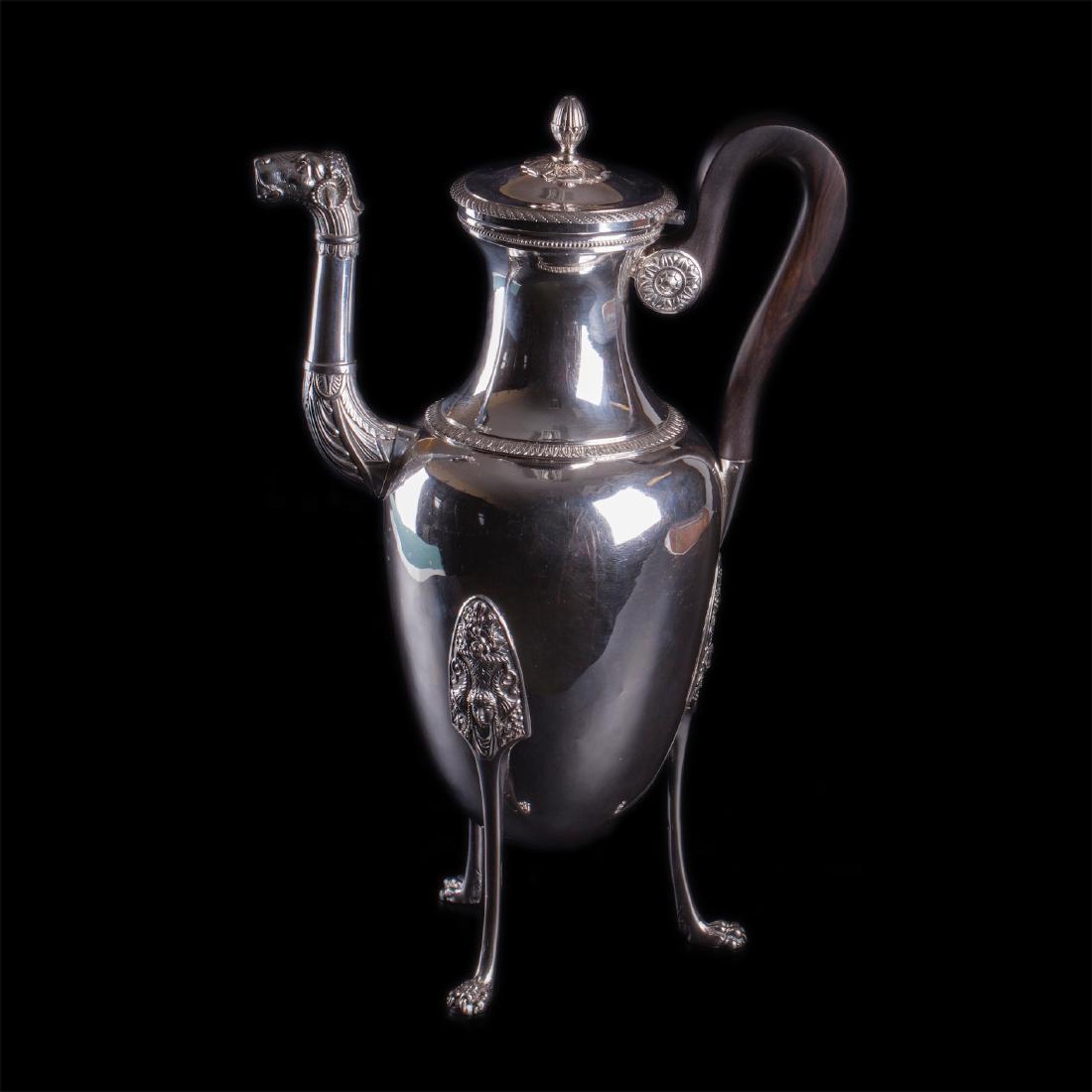 Antique French silver coffee kettle with a wooden — image 1