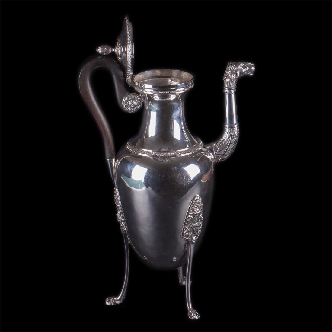 Antique French silver coffee kettle with a wooden — image 2