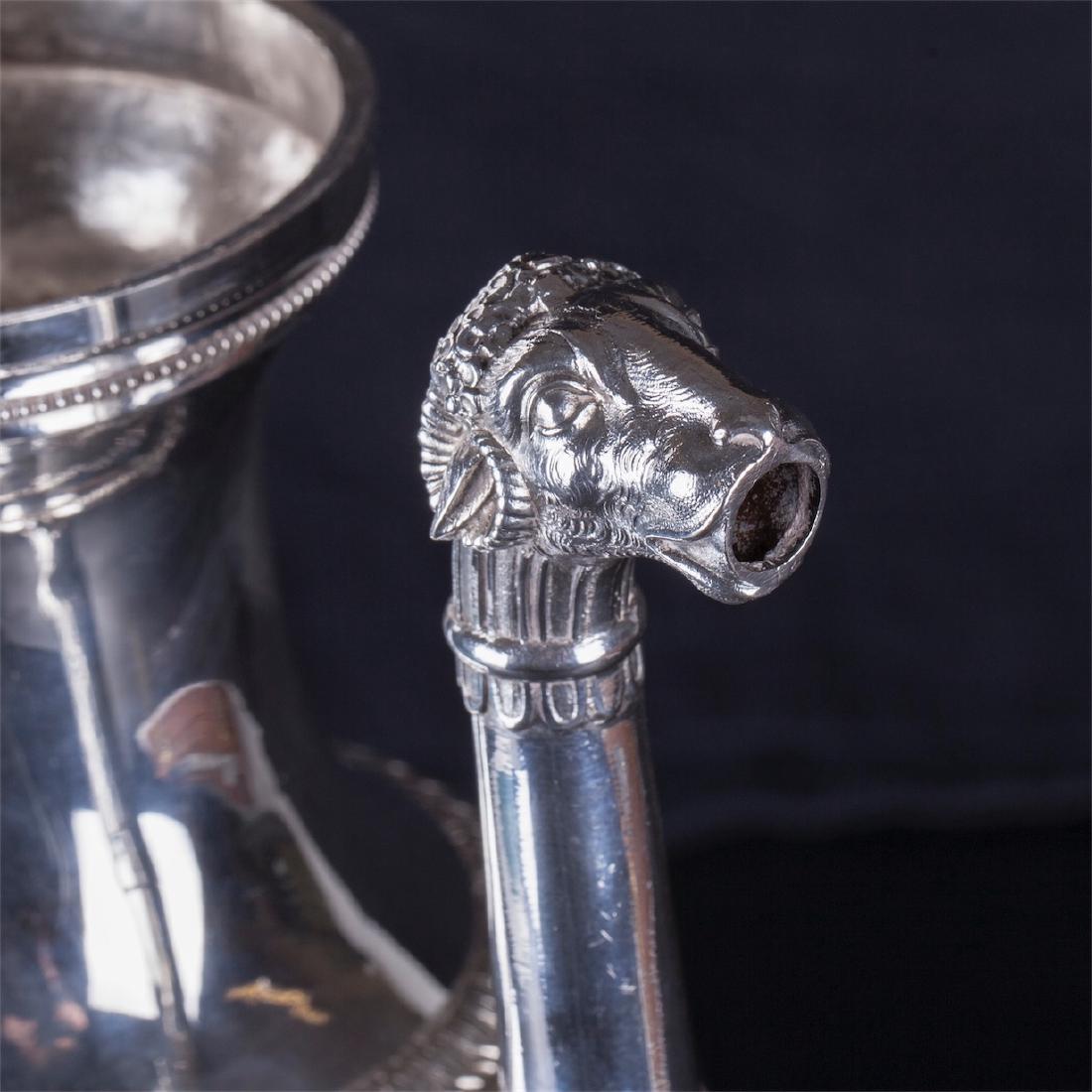 Antique French silver coffee kettle with a wooden — image 3