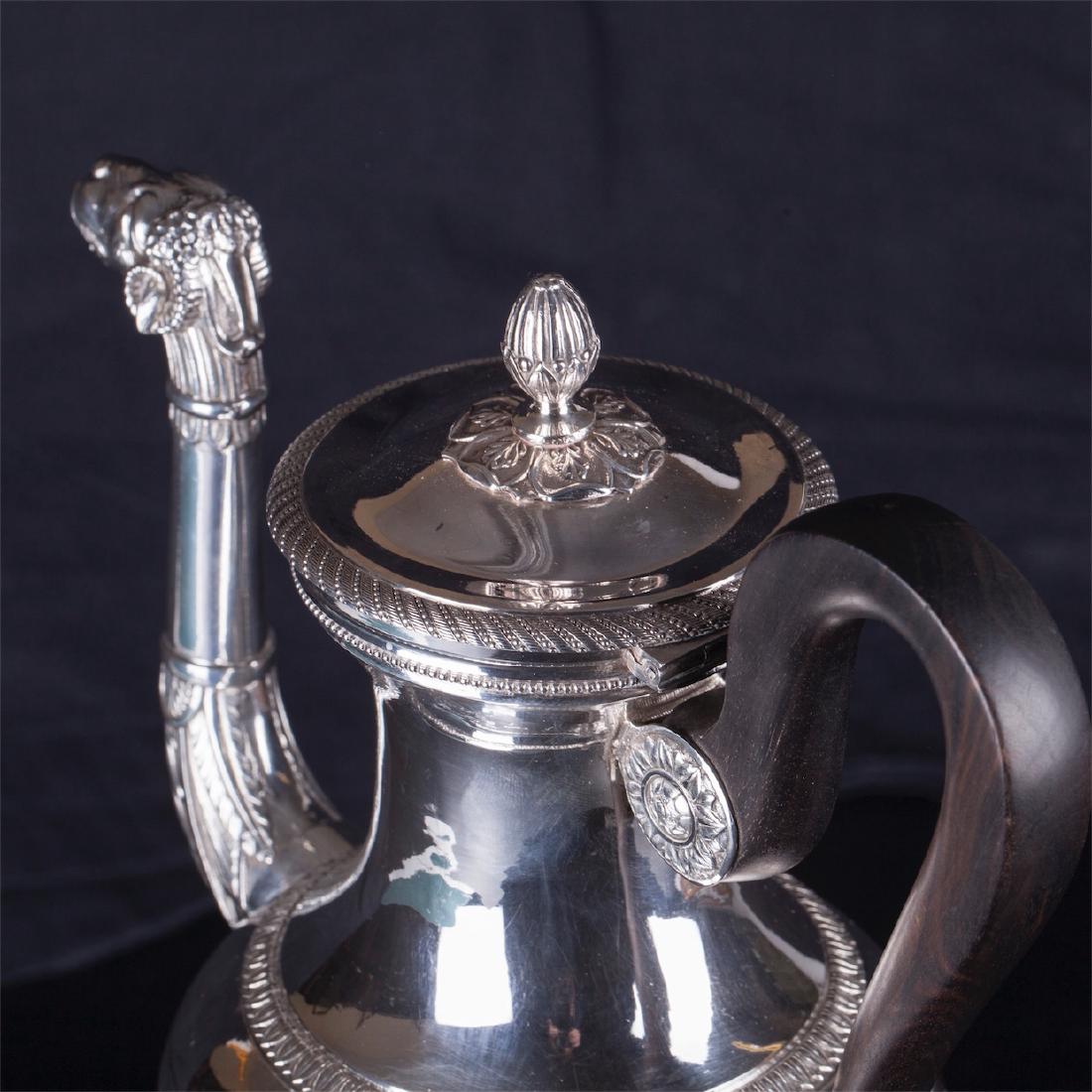 Antique French silver coffee kettle with a wooden — image 4
