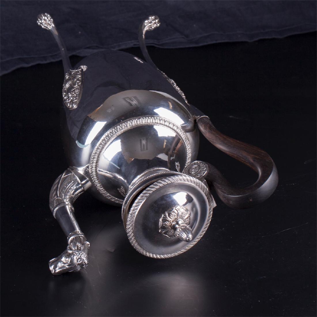 Antique French silver coffee kettle with a wooden — image 5