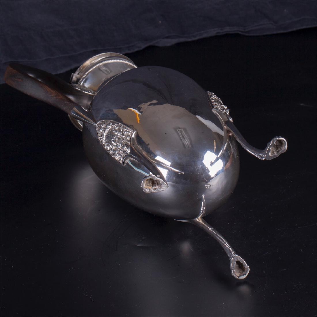 Antique French silver coffee kettle with a wooden — image 6