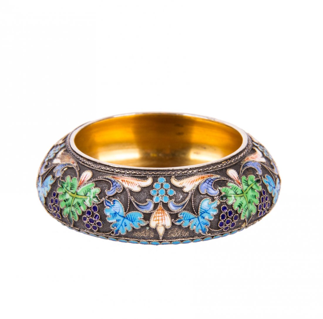 Russian silver and cloisonne enamel salt cellar — image 1