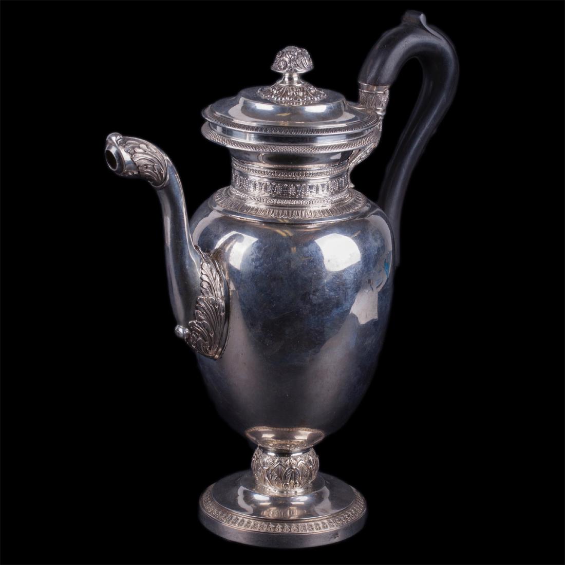Antique silver coffee pot with wooden handle. Belgium — image 1