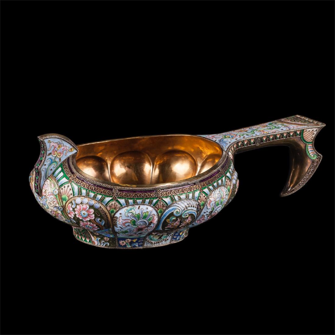 Grand Russian silver-gilt enamel kovsh. 20th Moscow — image 1