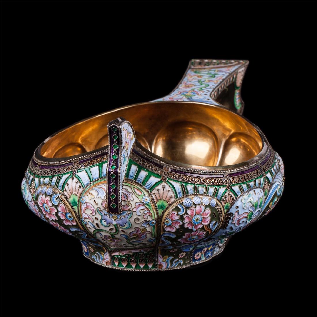 Grand Russian silver-gilt enamel kovsh. 20th Moscow — image 4