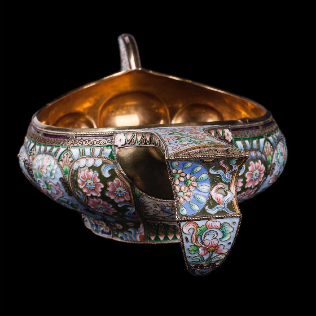 Grand Russian silver-gilt enamel kovsh. 20th Moscow — image 8