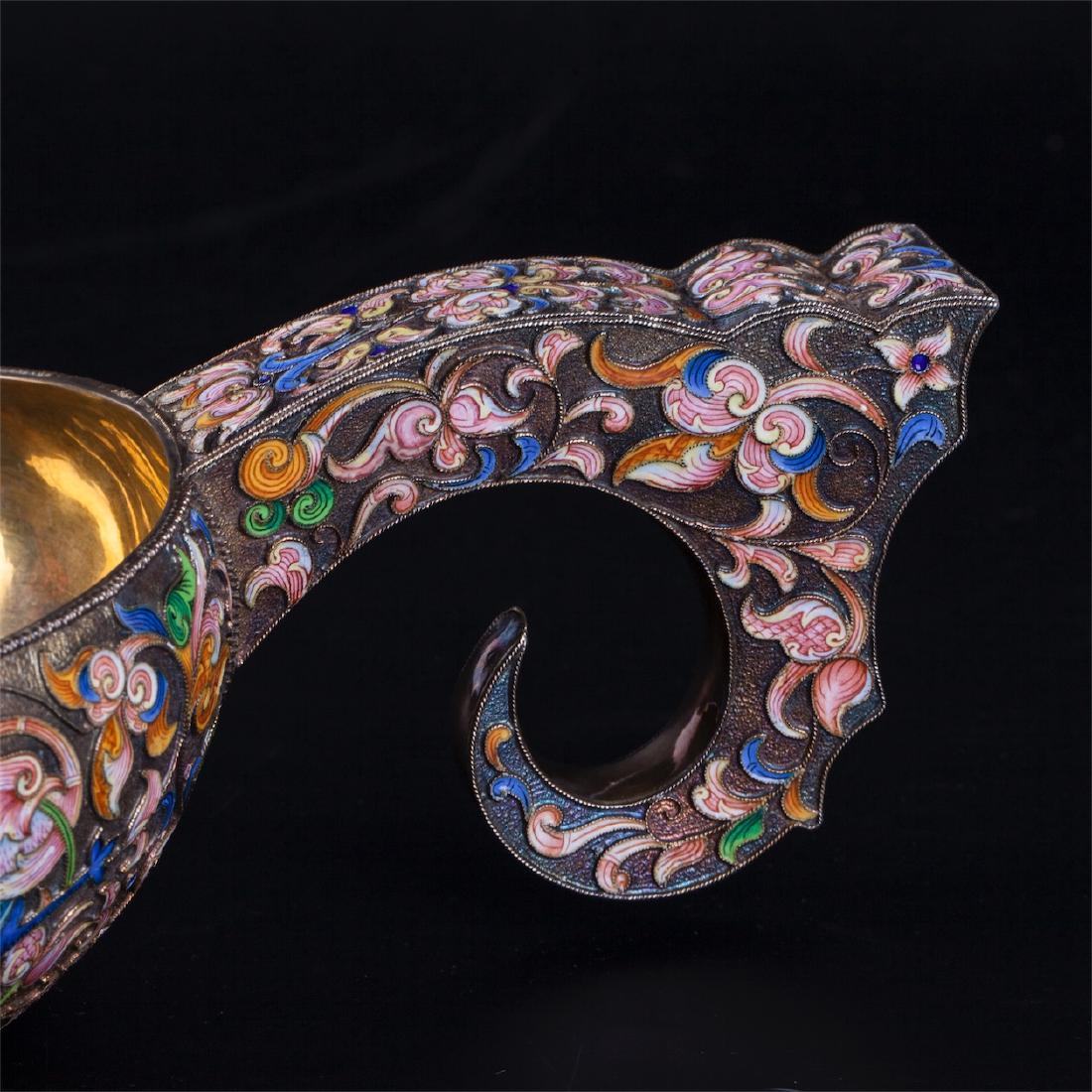 Grand Russian silver-gilt enamel kovsh. I. Khlebnikov — image 3