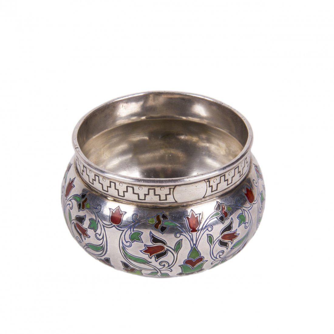 Russian silver-gilt and champleve enamel salt cellar — image 1