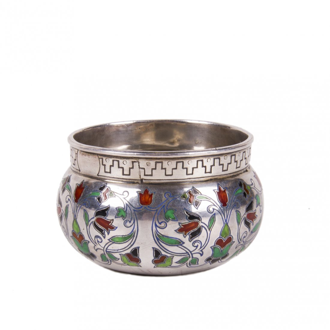 Russian silver-gilt and champleve enamel salt cellar — image 2
