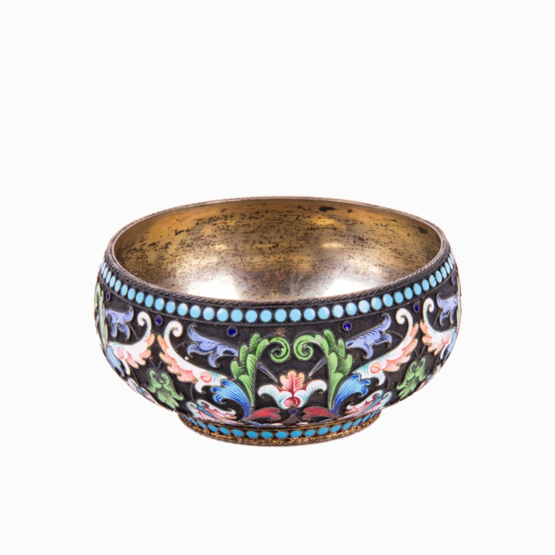 Russian silver-gilt and cloisonne enamel salt cellar — image 1