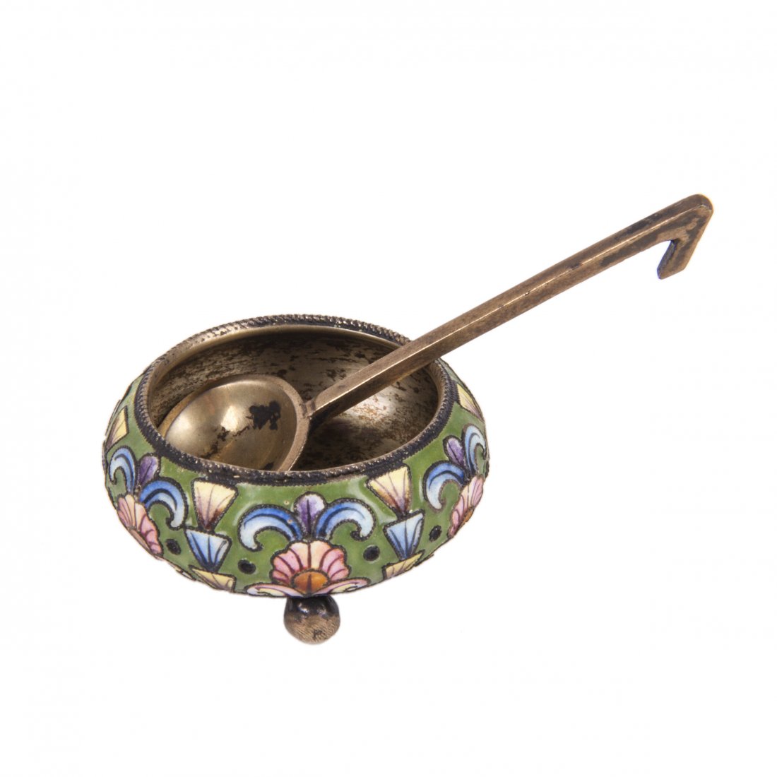 Russian silver-gilt and cloisonne enamel salt cellar — image 1