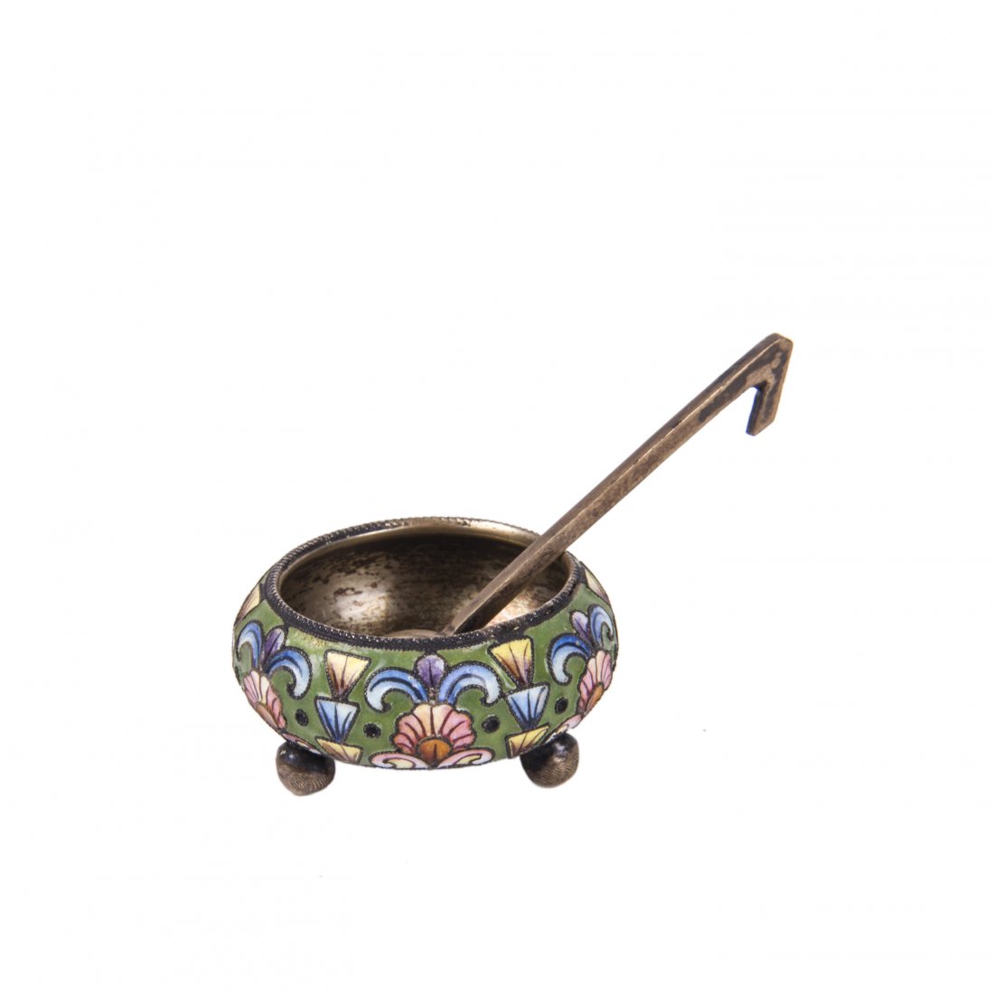 Russian silver-gilt and cloisonne enamel salt cellar — image 3