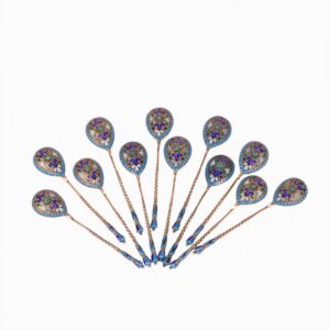 12-piece Russian silver and cloisonne enamel tea spoons — image 1