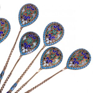 12-piece Russian silver and cloisonne enamel tea spoons — image 2