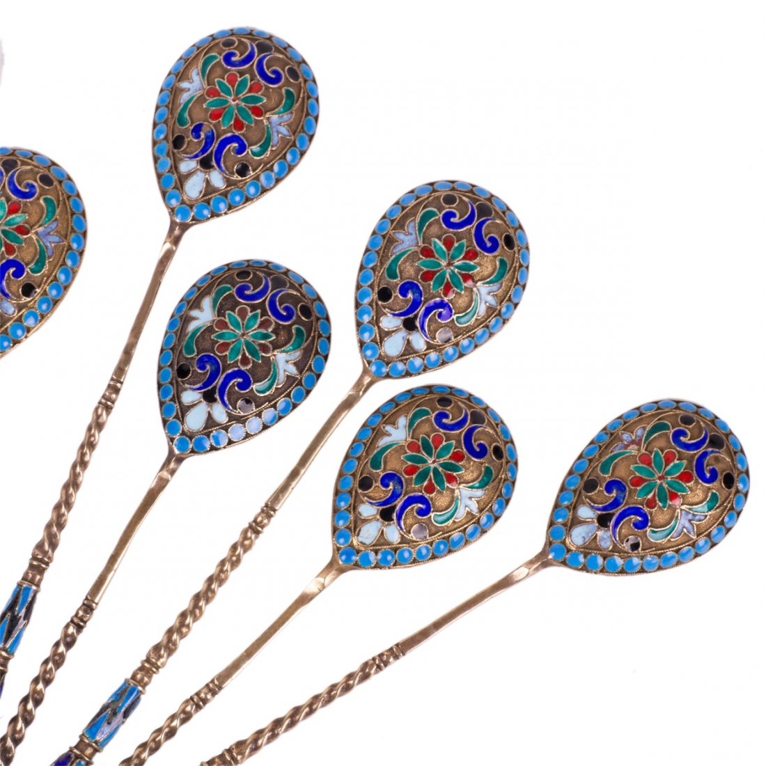 12-piece Russian silver and cloisonne enamel tea spoons — image 2