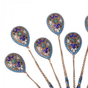 12-piece Russian silver and cloisonne enamel tea spoons — image 3