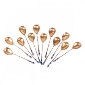 12-piece Russian silver and cloisonne enamel tea spoons — image 4