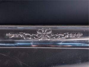 Antique silver tray with white material handles — image 5