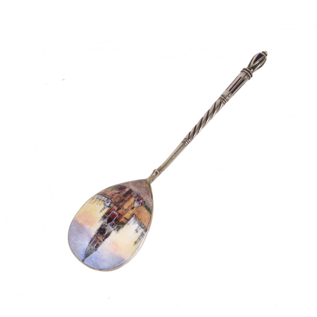 Russian silver-gilt spoon with picturesque enamel — image 1
