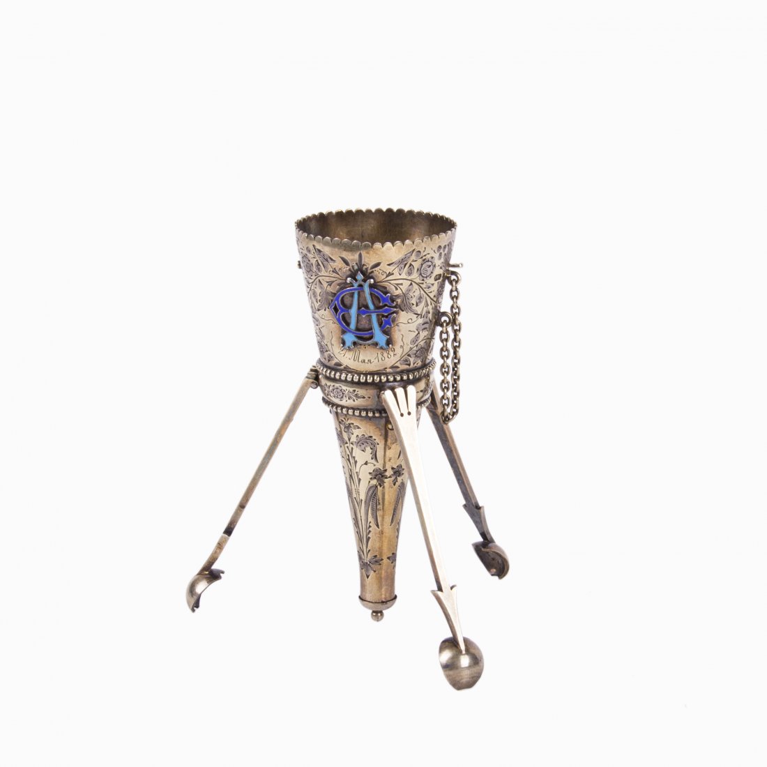 Russian engraved silver-gilt and enamel bouquet holder — image 1