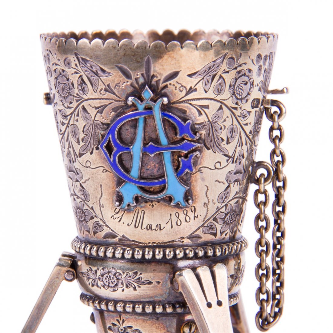 Russian engraved silver-gilt and enamel bouquet holder — image 2