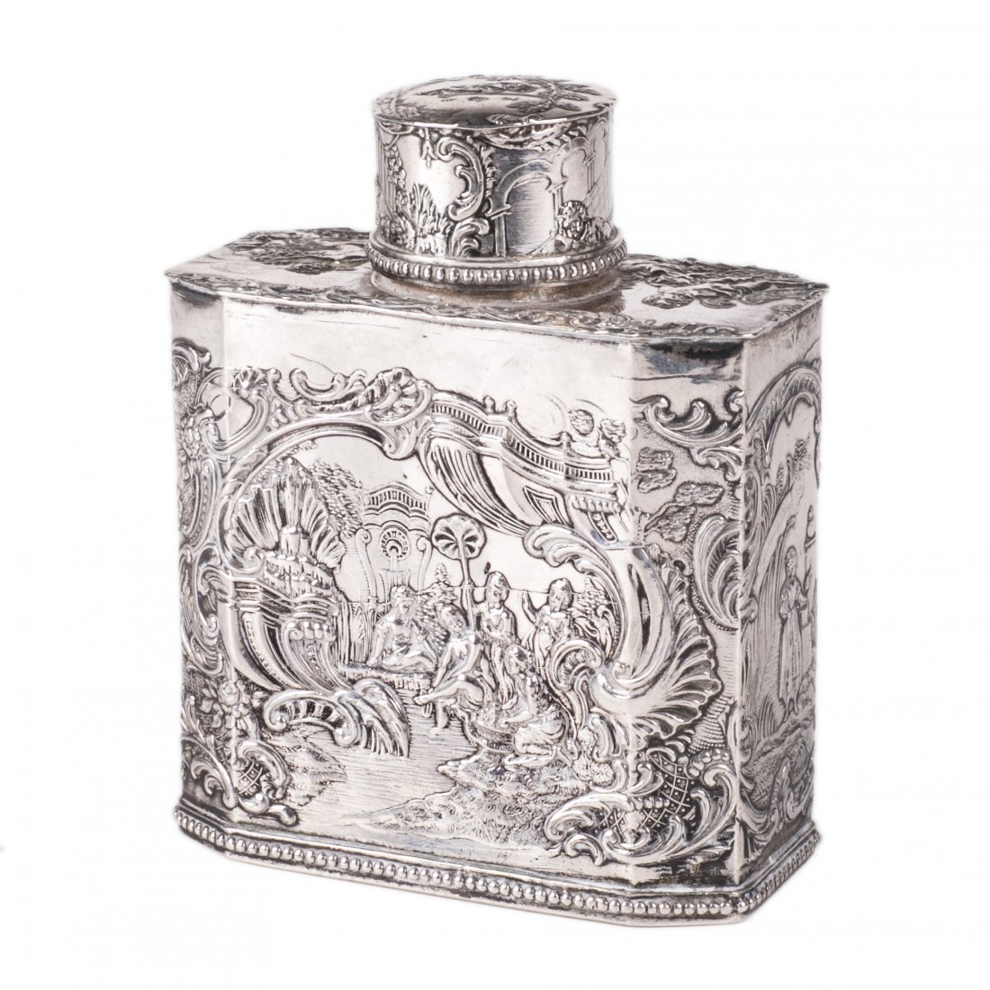 Antique silver tea box with engravings — image 1