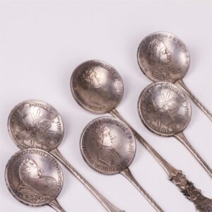 Russian tea spoons set with Imperial coins incrusted — image 2