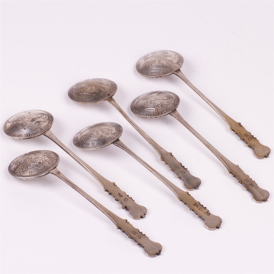 Russian tea spoons set with Imperial coins incrusted — image 3