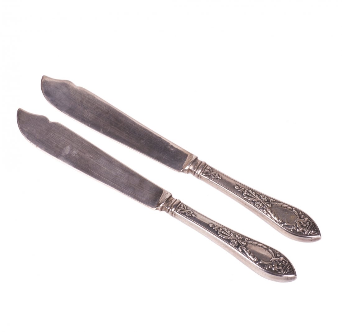 Pair of Russian silver and engraving fish knives — image 1