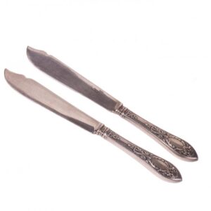 Pair of Russian silver and engraving fish knives — image 1