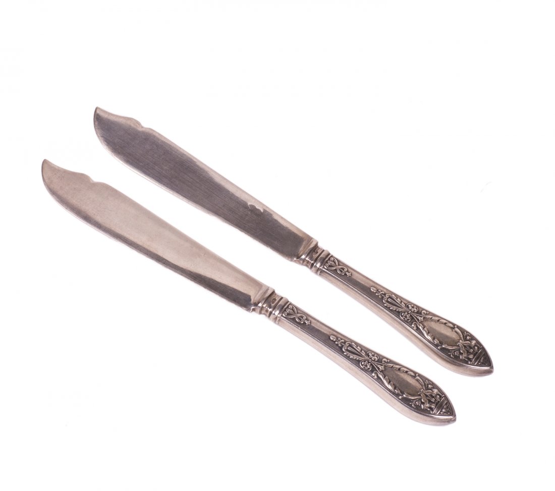 Pair of Russian silver and engraving fish knives — image 1