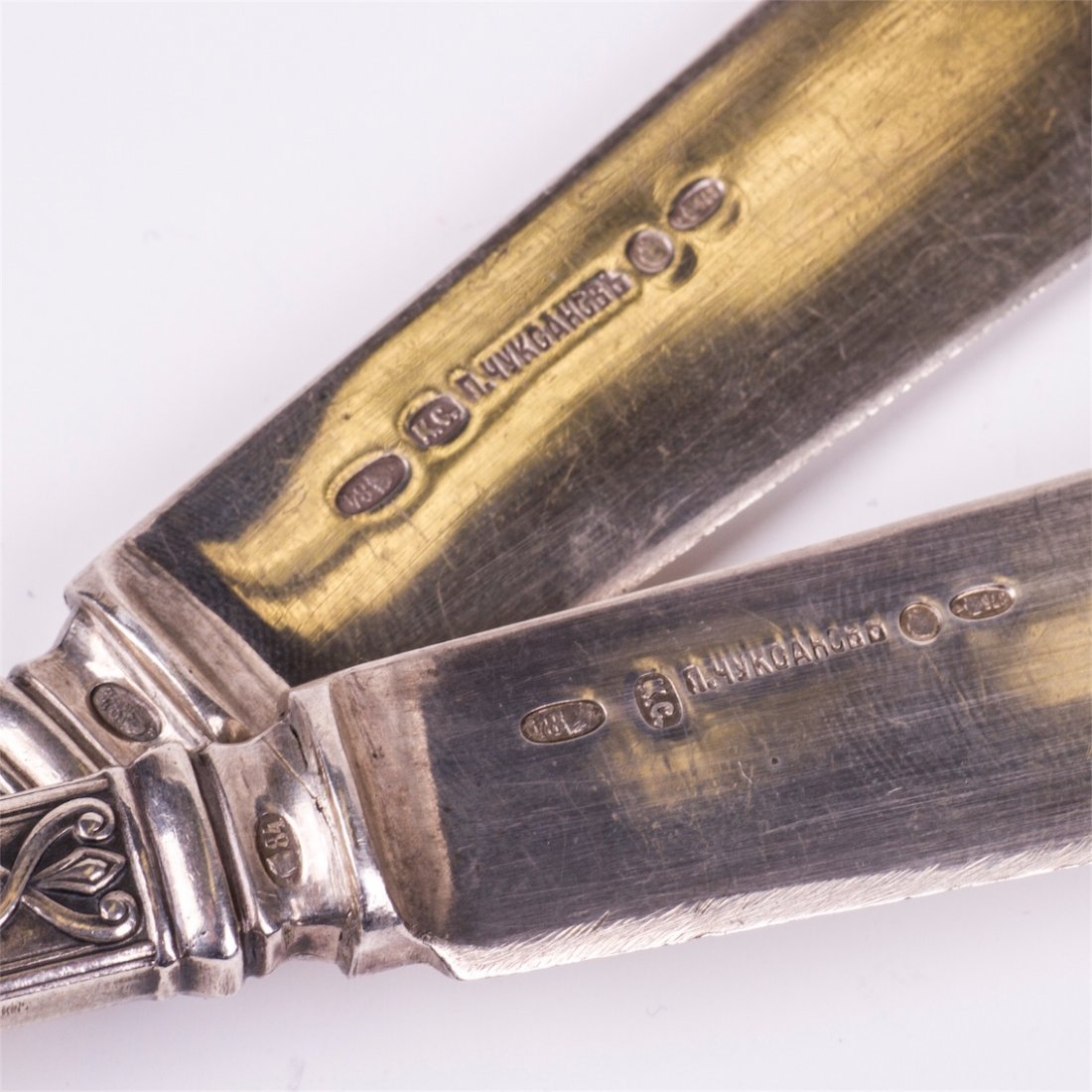 Pair of Russian silver and engraving fish knives — image 3