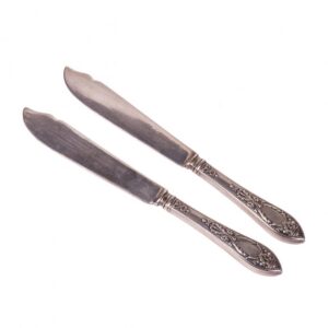 Pair of Russian silver and engraving fish knives — image 1