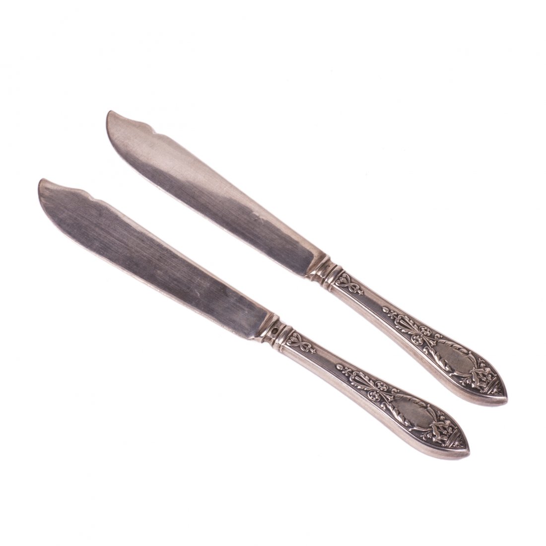 Pair of Russian silver and engraving fish knives — image 1
