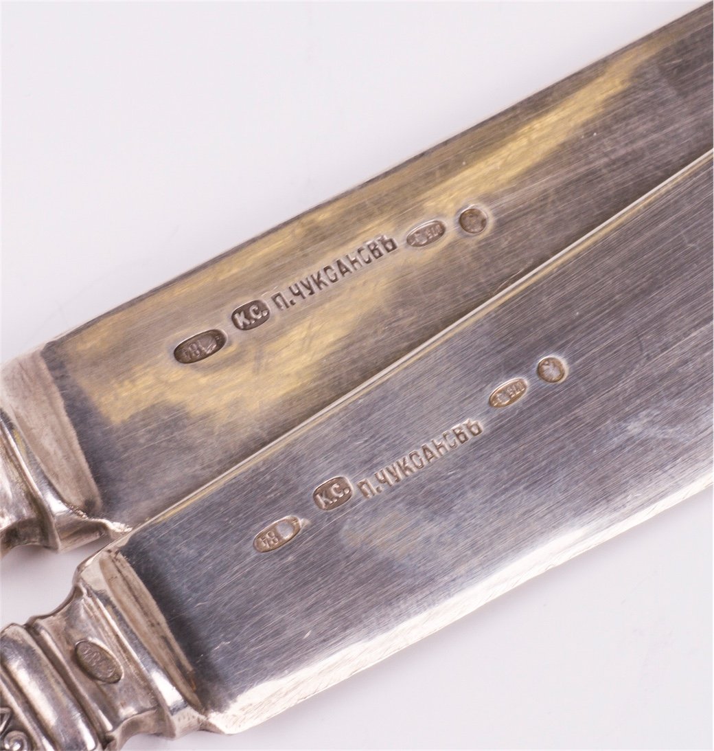 Pair of Russian silver and engraving fish knives — image 3