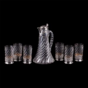 Silver mounted pitcher with 6 silver mounted glasses — image 1