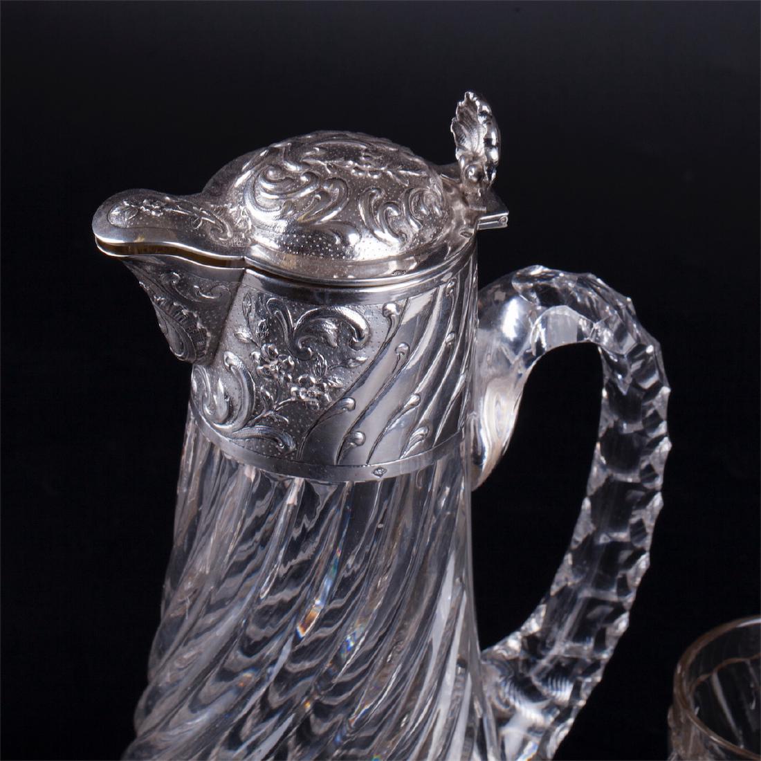 Silver mounted pitcher with 6 silver mounted glasses — image 2