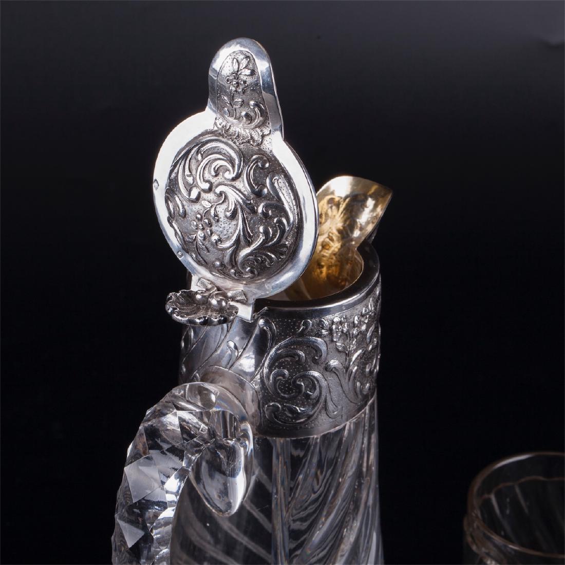 Silver mounted pitcher with 6 silver mounted glasses — image 3
