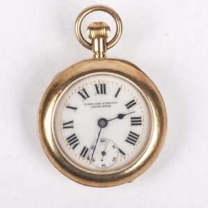 Gold pocket watch with diamonds and emerald stone — image 2