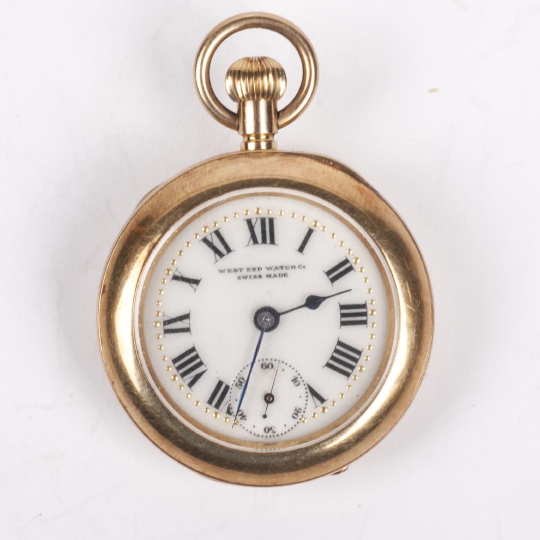 Gold pocket watch with diamonds and emerald stone — image 2