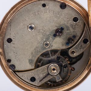 Gold pocket watch with diamonds and emerald stone — image 5