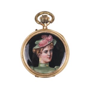 12K gold open face pocket watch with enamel — image 1