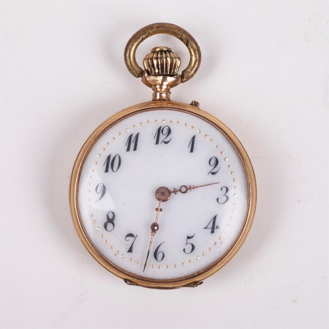 12K gold open face pocket watch with enamel — image 2