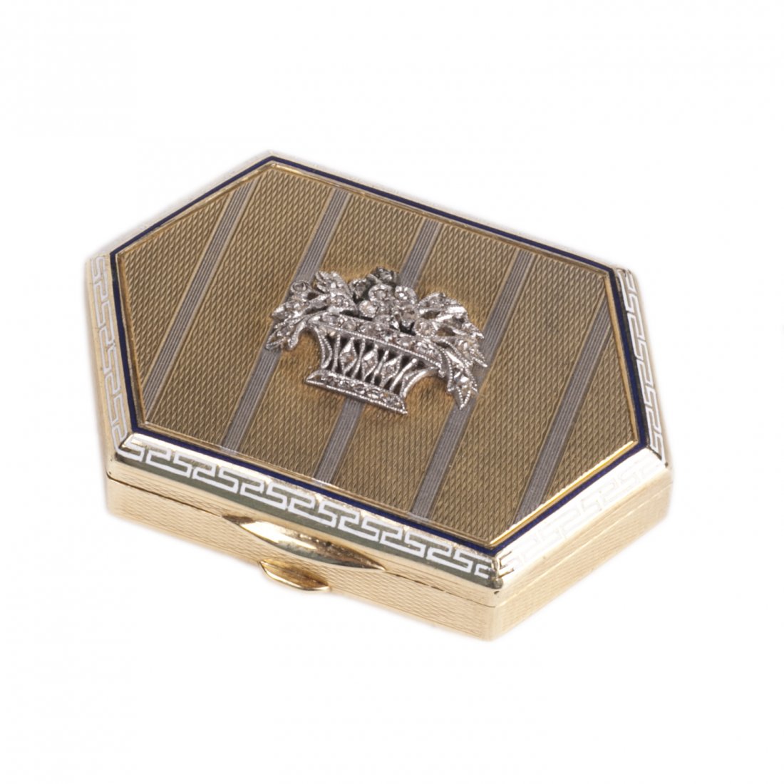 Small 18K gold and enamel box for pills with diamonds — image 1